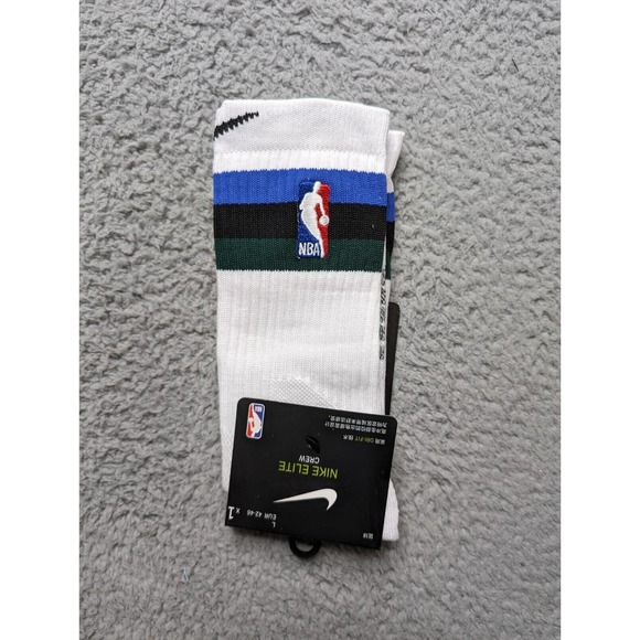 Nike Elite Crew Socks Dri-Fit Mens Large 9-11 Embroidered NBA Logo White Stripes - Picture 1 of 3